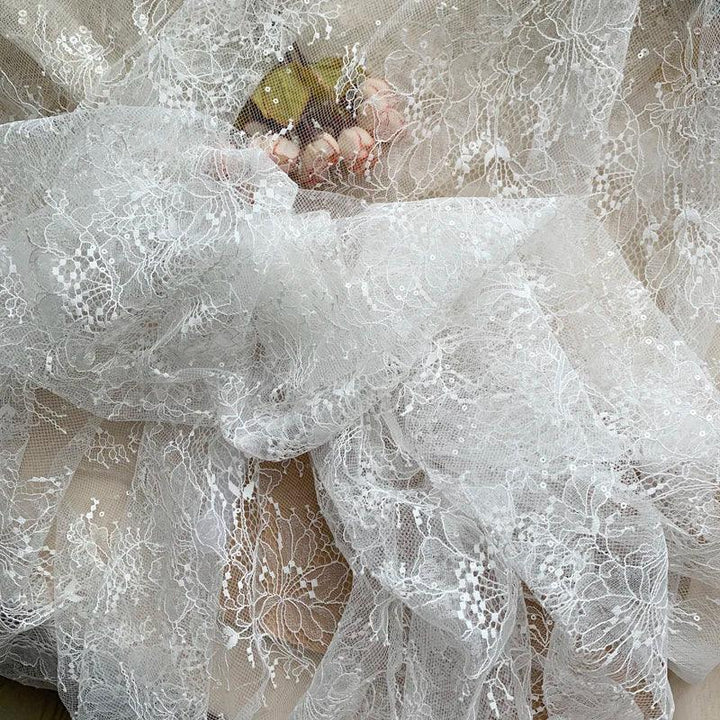 Lisslune | Ivory Sequined Chantilly Lace - 130 cm wide, available per yard