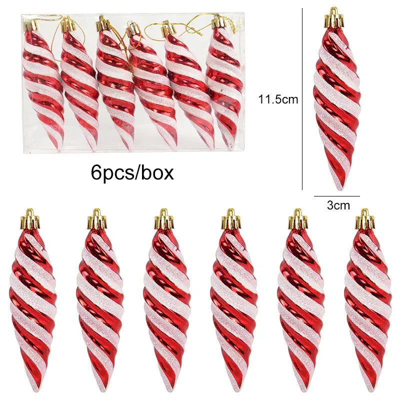 Rynx 6pcs/box Christmas Tree Pendant Red Star Candy Snowflake Xmas Ball Ornament New Year 2025 Home Decoration Noel Gift Navidad
