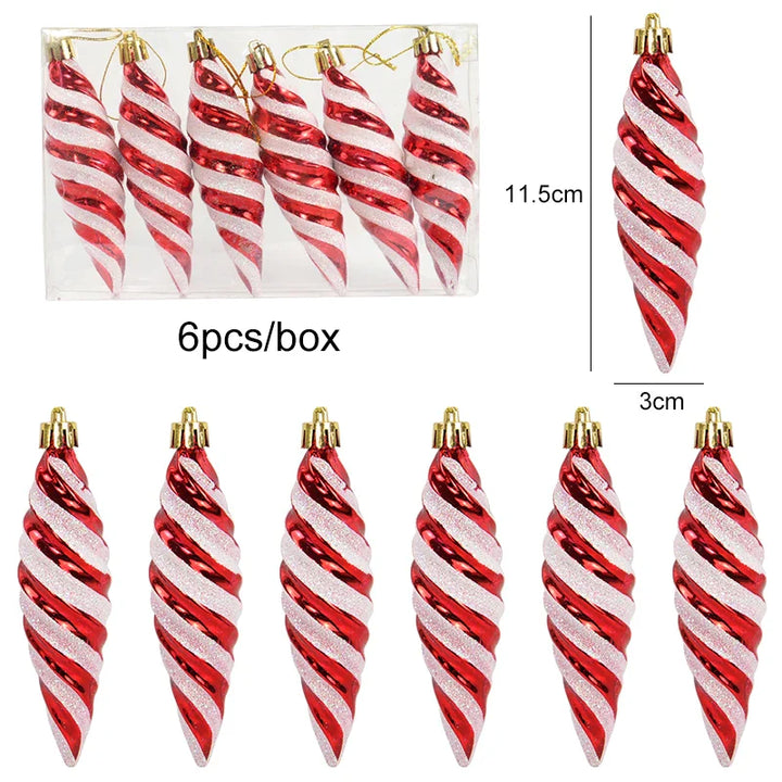 Rynx 6pcs/box Christmas Tree Pendant Red Star Candy Snowflake Xmas Ball Ornament New Year 2025 Home Decoration Noel Gift Navidad