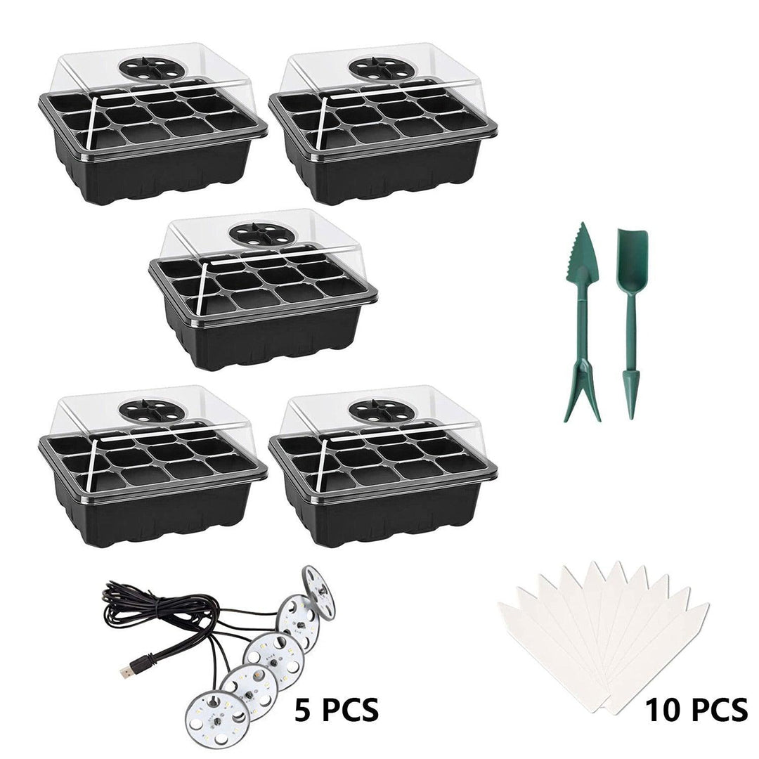 Lisslune | LED Seedling Starter Set with Humidity Control - Complete 5-Tray System for Enhanced Plant Growth