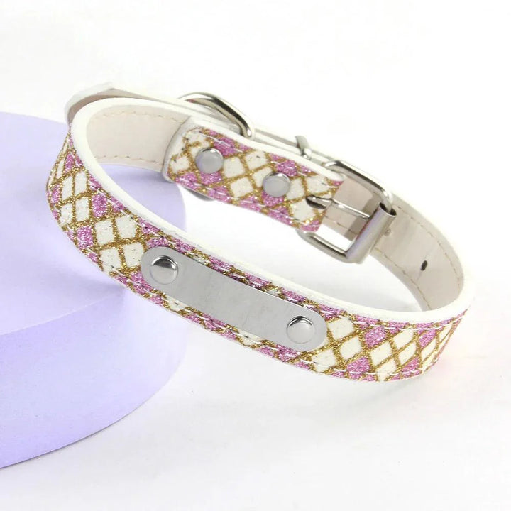 Lisslune | Glamorous Personalized Engraved Leather Dog Collar with Sparkling Accents