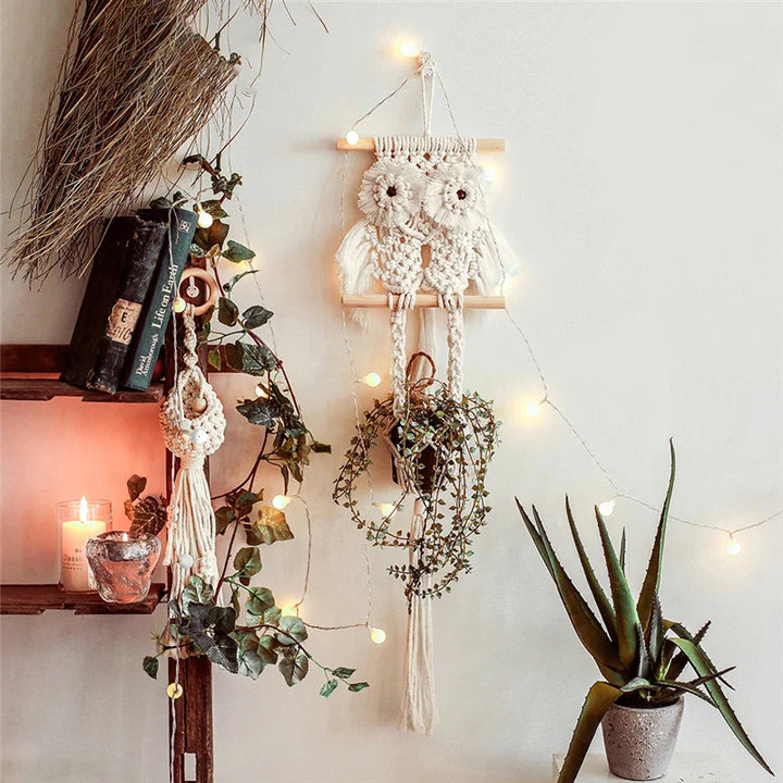 Rynx | Macrame planter wall hanging basket pot Bohemia air plant hanger holder flower planter hanger wall mini tapestry home decor