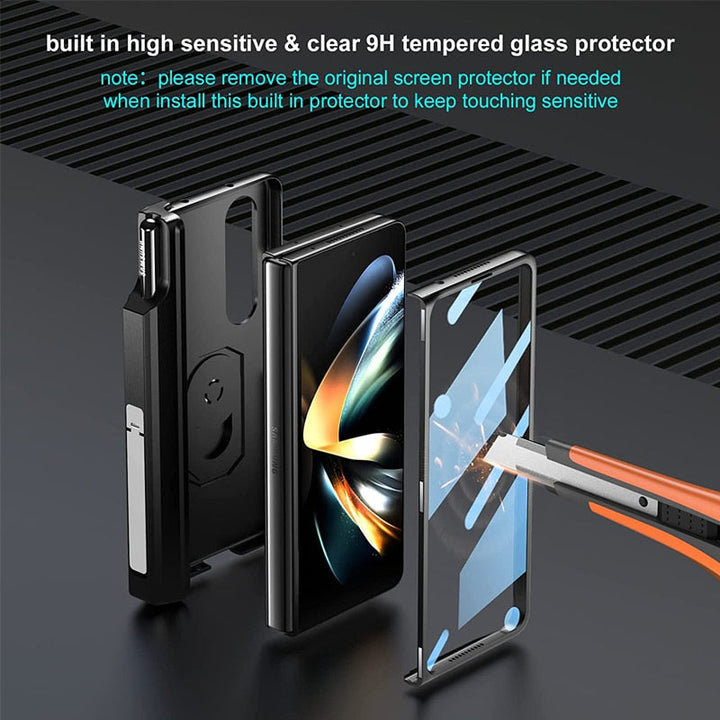 Lisslune | Luxury Case with S Pen Holder and Hinge Screen Protection Ring Stand Case for Samsung Galaxy Z Fold 5 Z Fold 4