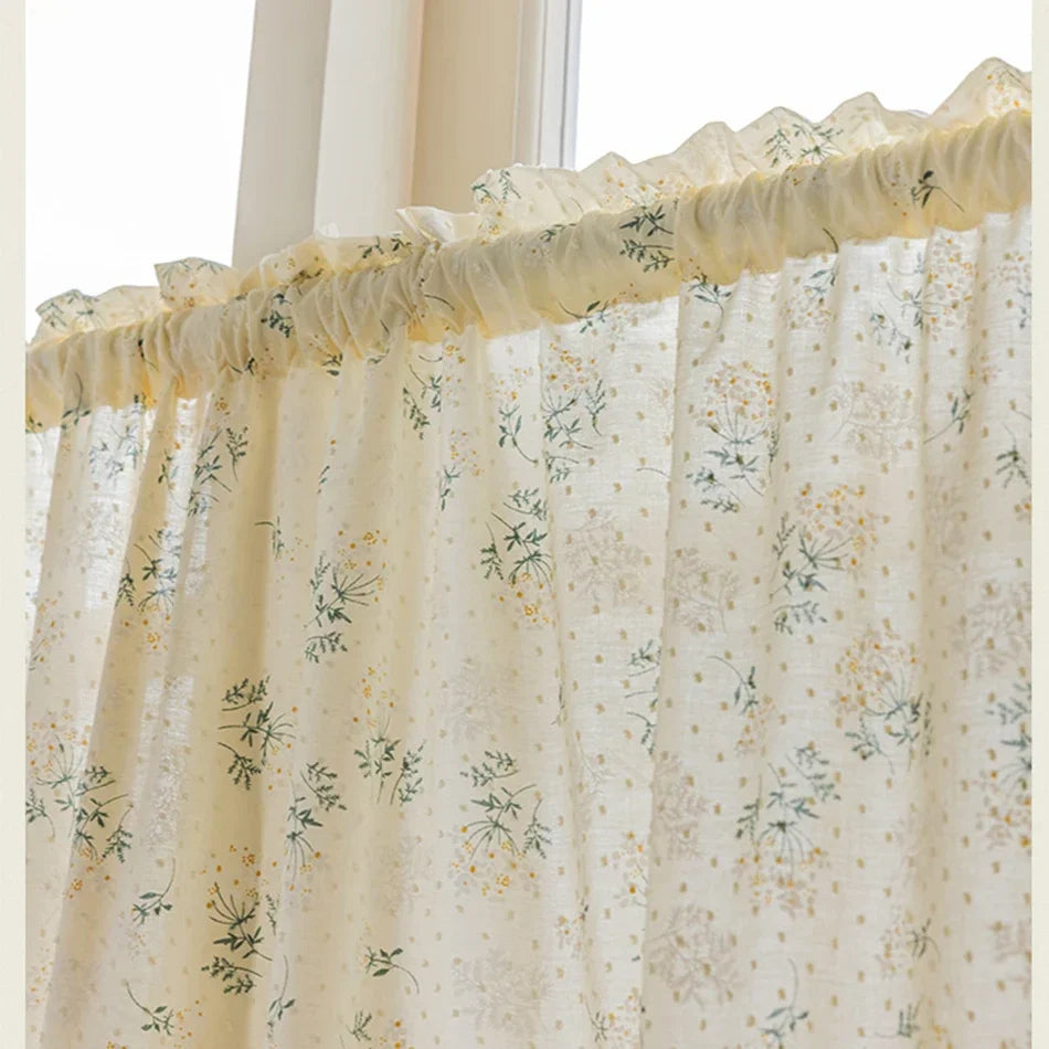 Rynx | French Chiffon Ruffled Scarf Short Curtain Pole-Passing Floral Half Curtain Kitchen Café Living Room Bay Window Cabinet Curtain