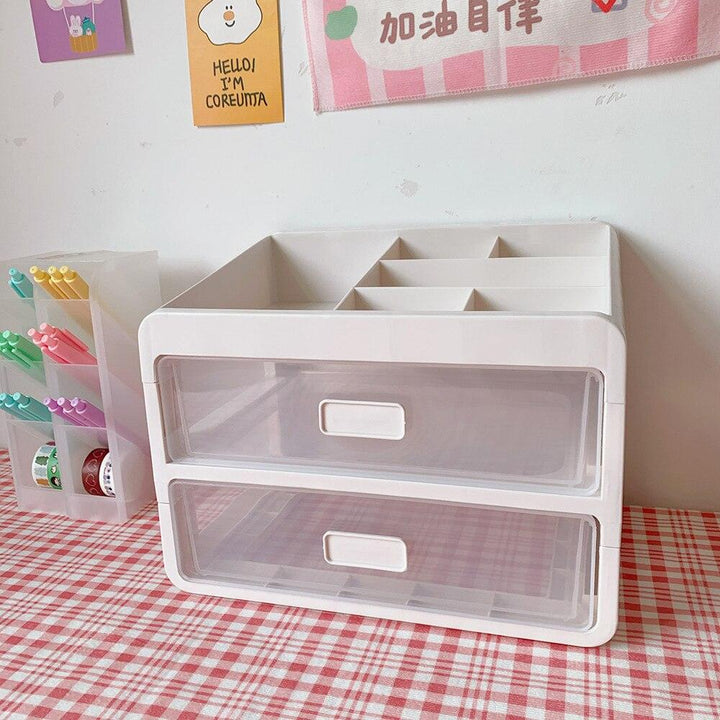 Lisslune | Versatile stackable desk organizer with drawer and brush holder for a tidy workspace