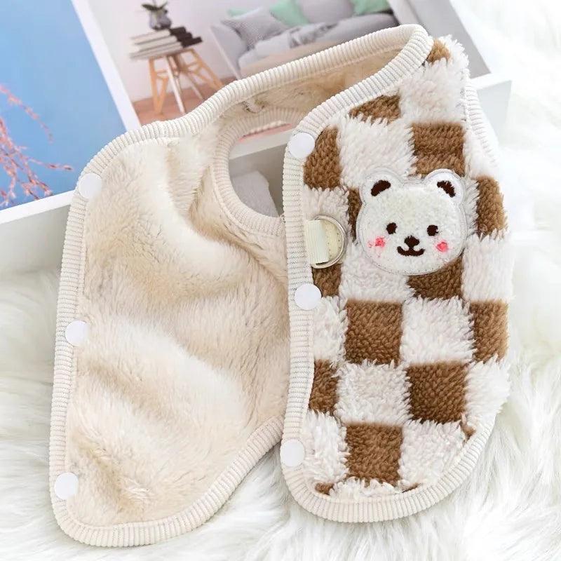 Lisslune | Cozy Plush Cute Bear Print Winter Sweater for Small Dogs & Puppies with Safe Buckle Closure