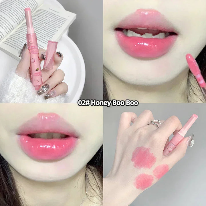 Rynx | 3PCS Heart-shaped Jelly Lipstick Pen Mirror Water Glitter Lip Lacquer Waterproof Moisturizing Lipstick Transparent Korean Makeup