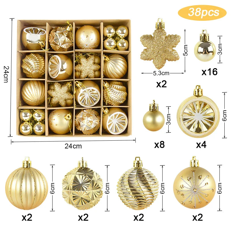 Rynx Christmas Ball Ornament Set Large Christmas Tree Hanging Decoration Snowflake Merry Christmas Decoration for Home 2025 New Year Party Gift