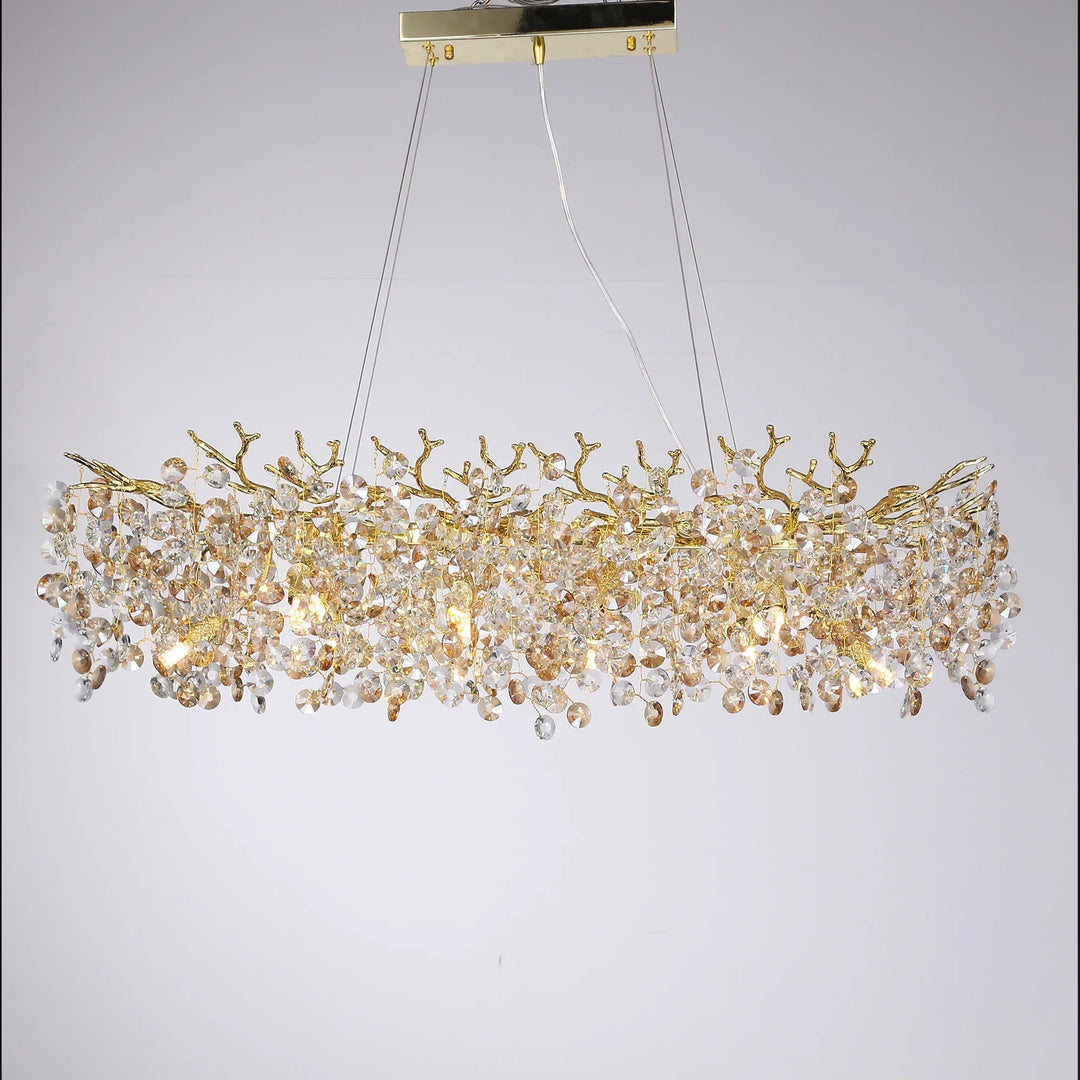 Lisslune | Long Crystal Pendant Light - Dining Room Gold Restaurant Island Hanging Light, Silver Nordic LED Pendant Light Large