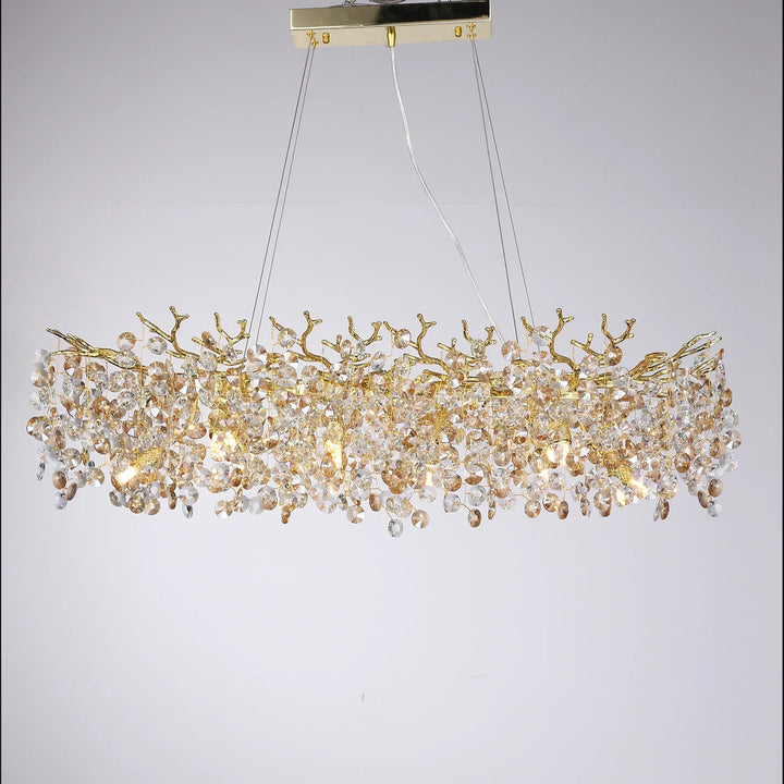 Lisslune | Long Crystal Pendant Light - Dining Room Gold Restaurant Island Hanging Light, Silver Nordic LED Pendant Light Large