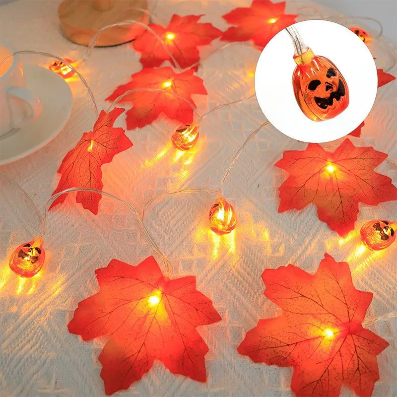 Rynx | Artificial Autumn Maple Leaves Pumpkin Garland LED Fairy String Light Christmas Thanksgiving Decoration DIY Halloween Party Home