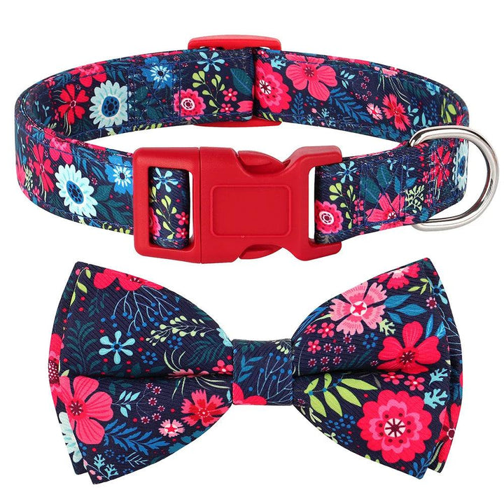 Lisslune | Floral Dress Adjustable Dog Collar with Bow Tie - Padded Nylon for All Breeds