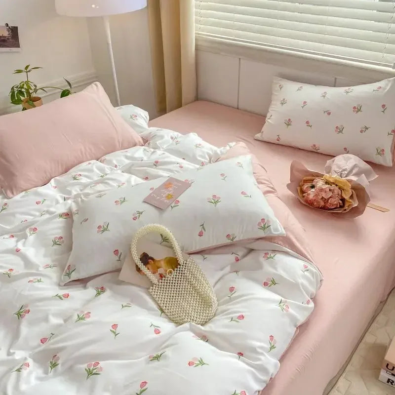 Rynx | In Pink Flowers Bedding Set Flat Bed Sheet Duvet Cover Twin Full Queen Nordic Bedding Boys Girls Bedding Sets Flower Cherry
