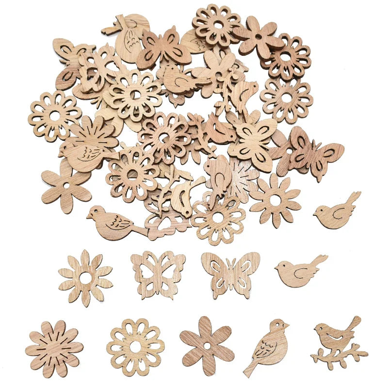 Rynx 50 pieces Christmas natural wood chips Santa snowflake Christmas tree hanging ornaments pendants Christmas decoration DIY craft