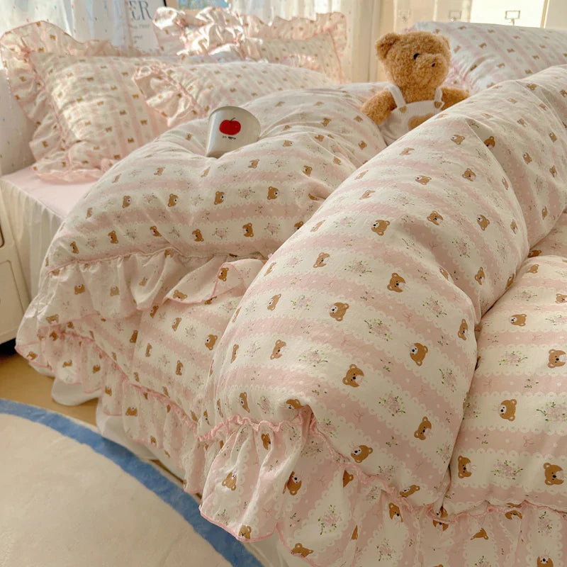 Rynx | Cute Print Bed Sheet Set Girls' Room Bedding Set Single/Double/Queen/King Size Bedding Set Soft Bedding sábanas para cama