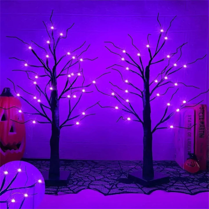 Rynx | 1pc 24in Orange and Purple Halloween Birch Tree Light Battery Operated Table Lamp Indoor Home Party Halloween Decorations