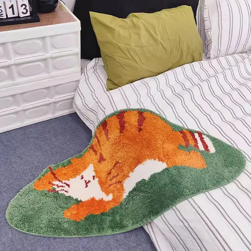 Rynx | Cute padded cat bedroom rug Soft cartoon animal rug bathroom mat living area pad doormat aesthetic home decoration 50x110cm