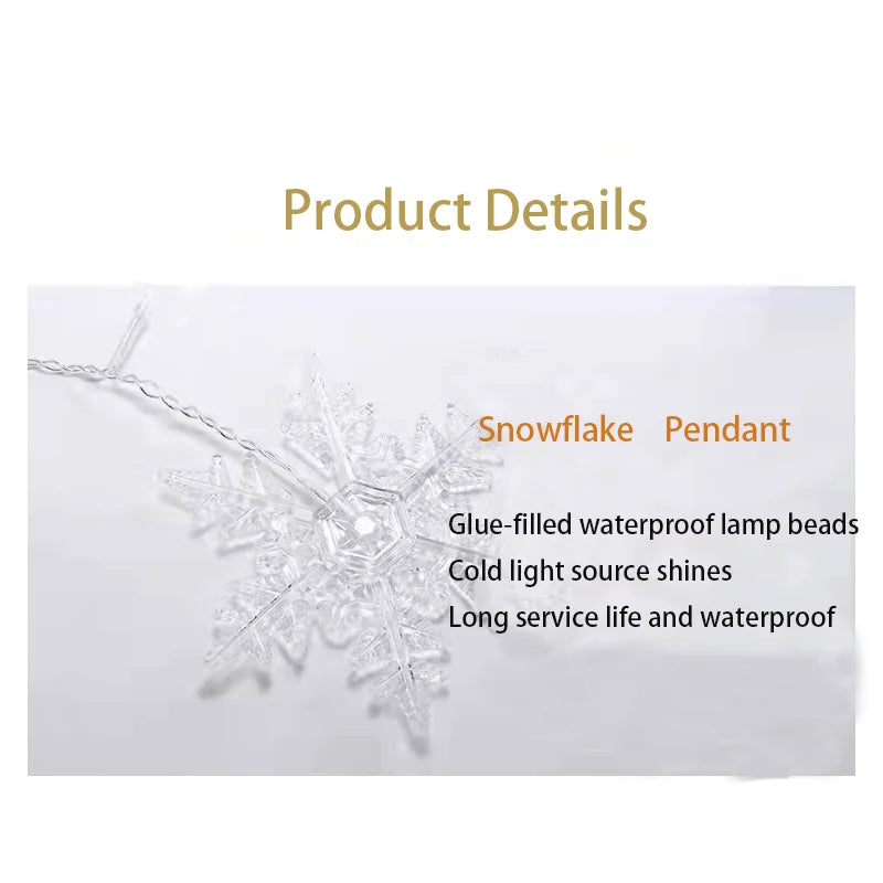 Rynx | 3.2M Christmas Snowflake LED String Lights Flashing Fairy Curtains Waterproof For Holiday Party Wedding Xmas Decoration