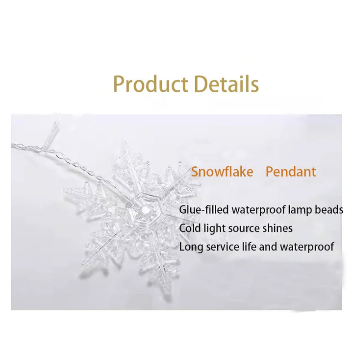 Rynx | 3.2M Christmas Snowflake LED String Lights Flashing Fairy Curtains Waterproof For Holiday Party Wedding Xmas Decoration