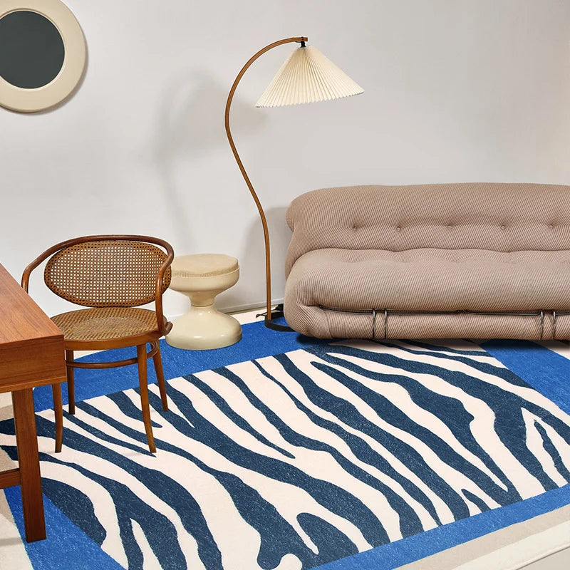 Rynx | Zebra striped living room large rugs irregular bedroom rug blue non-slip balcony mats fluffy soft changing room rug carpet