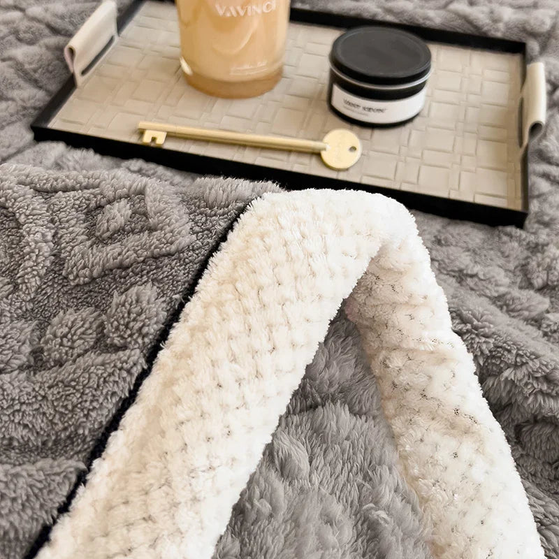 Rynx New European Style Checkered Velvet Warm Blanket for Bed Soft Fluffy Sofa Cover Blanket Super Warm Autumn Winter Throw Blanket