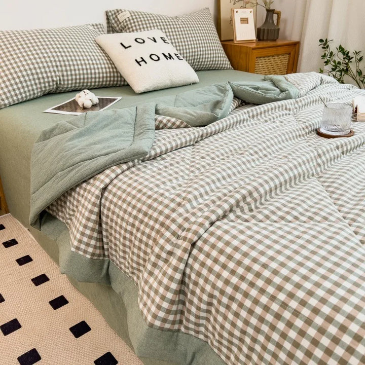 Rynx Summer Duvet Machine Washable Bed Cover Grid King Size Blanket Double Cotton Soft Fashion Air Conditioning Cool Quilt