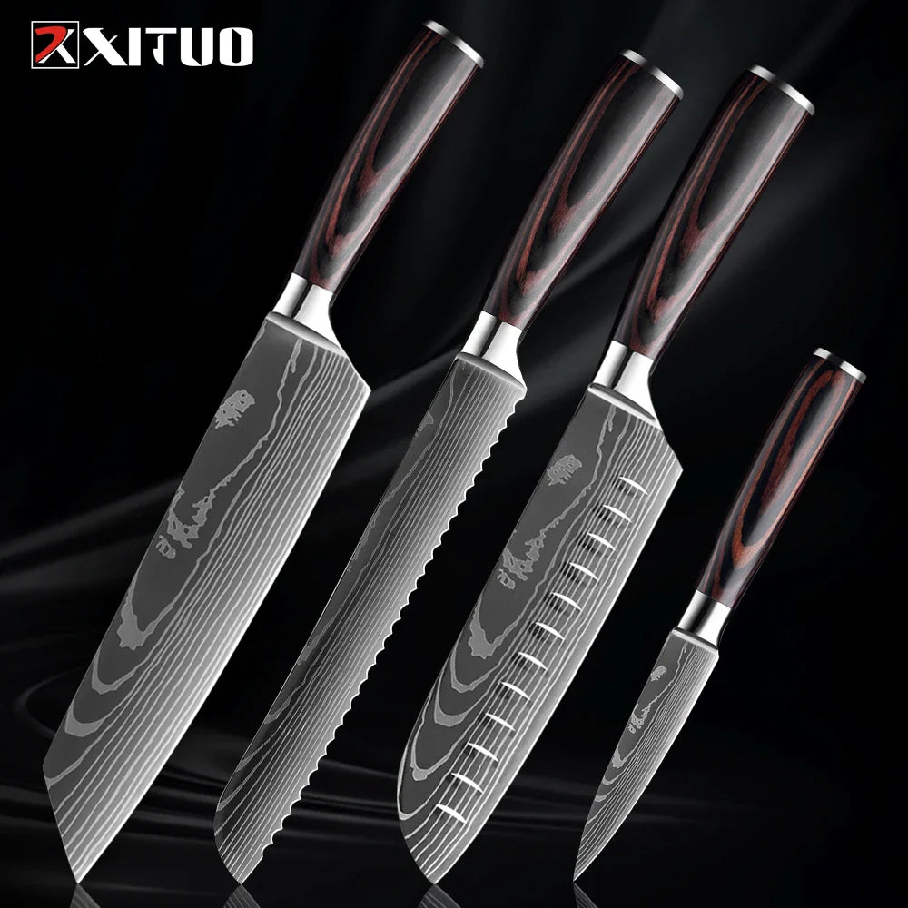 Skorter | XITUO Kitchen Knife Set - 1-9PCS 7Cr17Mov Stainless Steel Chef, Santoku & Fruit Knives with Ergonomic Pakkawood Handle