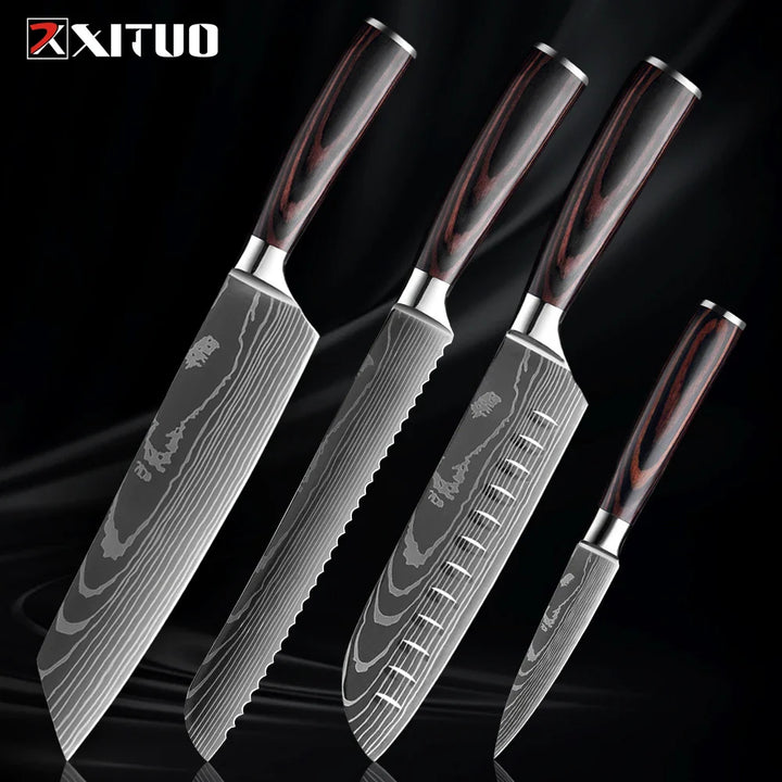 Skorter | XITUO Kitchen Knife Set - 1-9PCS 7Cr17Mov Stainless Steel Chef, Santoku & Fruit Knives with Ergonomic Pakkawood Handle