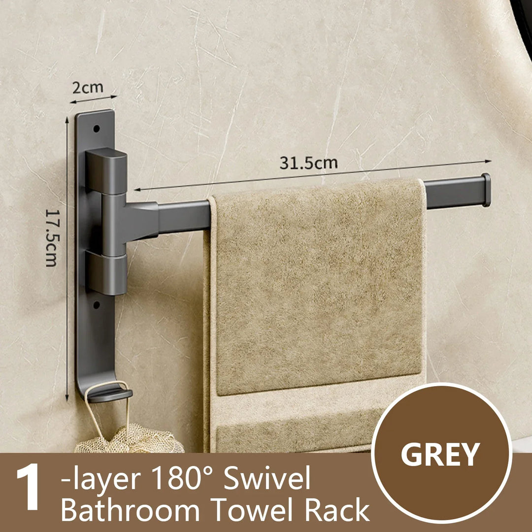 Lisslune | Bathroom Towel Holder Rotatable Towel Rack Space Aluminum 1/2/3/4/5-Bar Towel Holder Kitchen Shelf Kitchen Hanging Shelf Wall Mounted