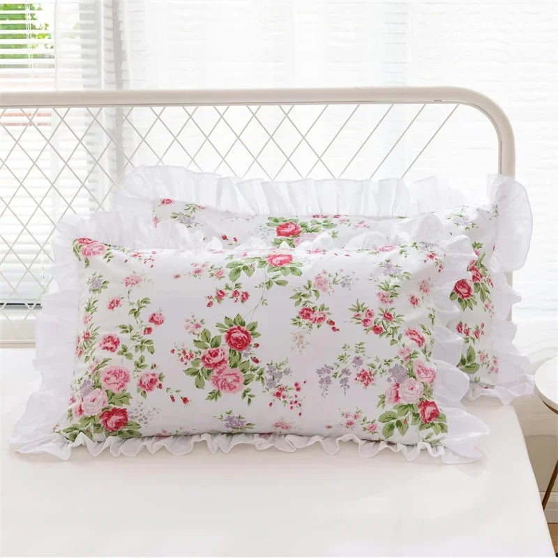 Rynx Pastoral Cotton Thick Pillowcase, Printed Ruffle Sofa Pillowcase, Pillowcases, Bedding Pillowcase, Home Decor, 1 Piece