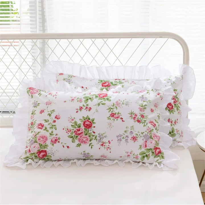 Rynx Pastoral Cotton Thick Pillowcase, Printed Ruffle Sofa Pillowcase, Pillowcases, Bedding Pillowcase, Home Decor, 1 Piece