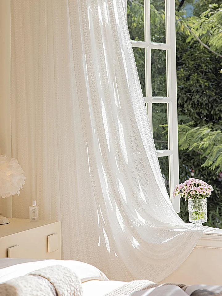 Rynx | Minimalist Luxury Pure White Gauze Curtain Sun Protection Living Room Transparent Curtains Wheat Grain Texture Bedroom Curtains