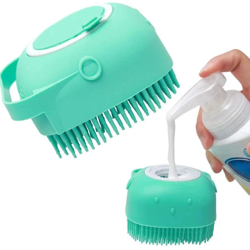 Lisslune | Silicone Pet Grooming Brush with Shampoo Dispenser - 2.7 oz Capacity for Easy Bathing