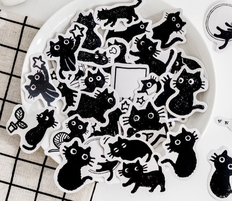 Lisslune | Black Comic Cat Stickers (45 pieces)