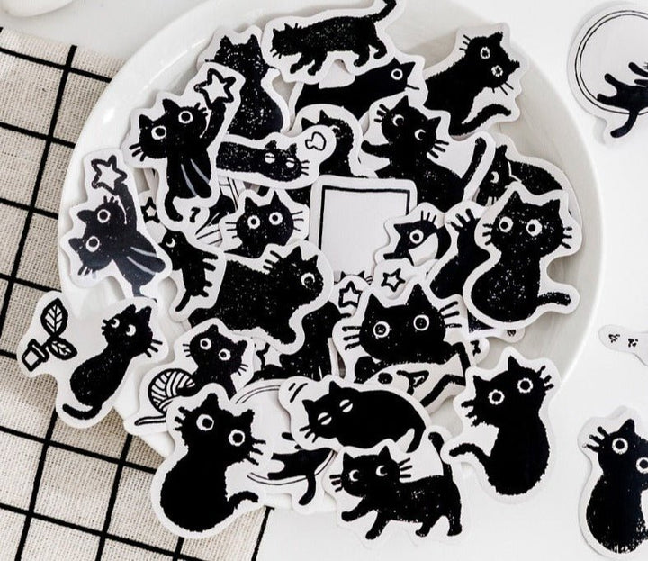 Lisslune | Black Comic Cat Stickers (45 pieces)