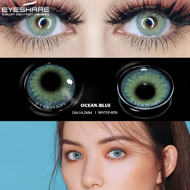 Rynx | 1 Pair Colored Lenses Ocean Colored Contact Lenses Beautiful Pupil Makeup Contact Lens Annual Use Cosmetic Beauty Eye Lenses