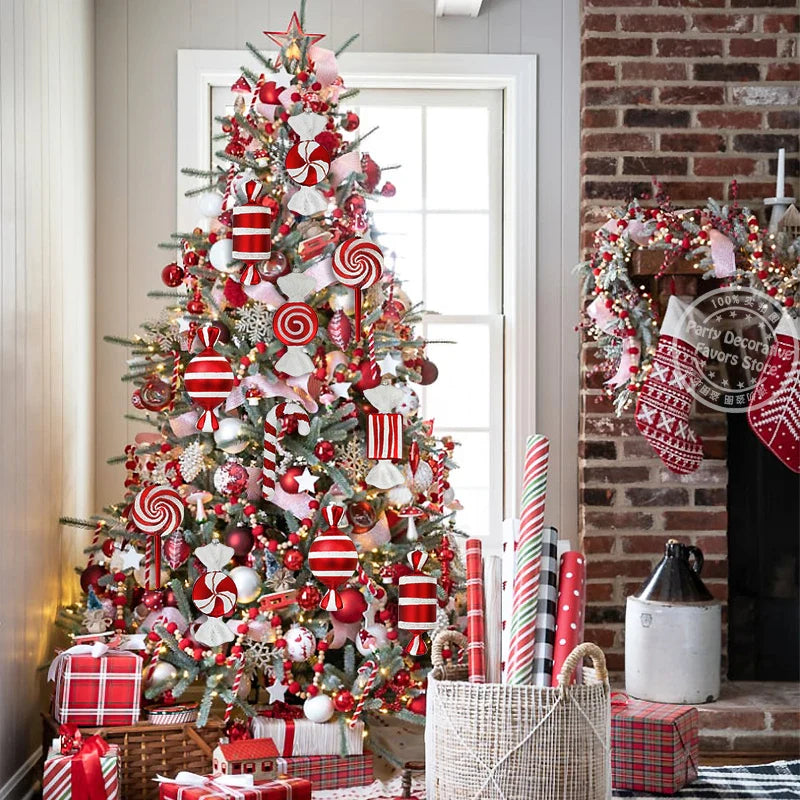 Rynx 3/6pcs Large Christmas Lollipop Red Candy Cane Pendant Xmas Tree Hanging Ball Ornament 2024 Christmas Decoration for Home New Year