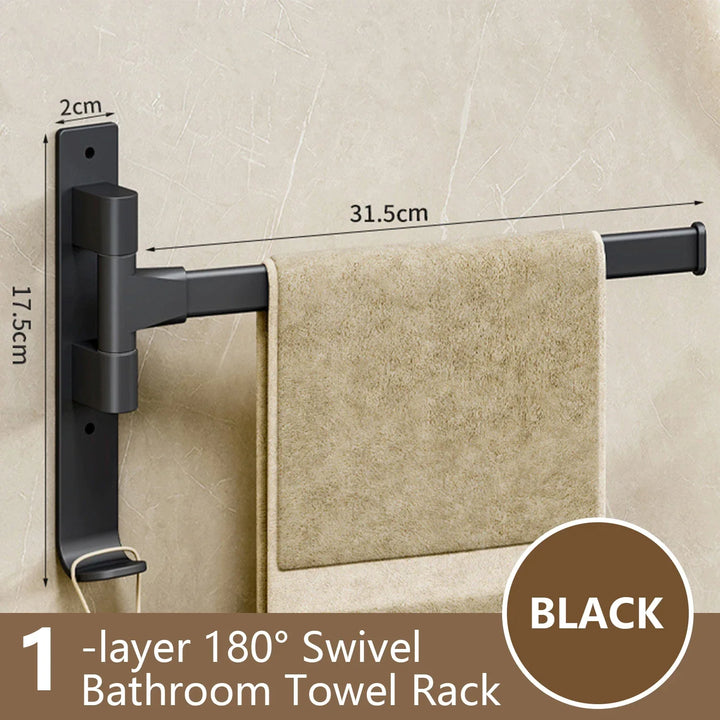 Lisslune | Bathroom Towel Holder Rotatable Towel Rack Space Aluminum 1/2/3/4/5-Bar Towel Holder Kitchen Shelf Kitchen Hanging Shelf Wall Mounted
