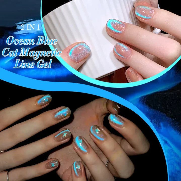 Rynx |5ML Aurora Ocean Blue Liner Gel Polish Nail Art Sparkling Painting Cat Magnetic Gel Semi Permanent UV Gel French Nails