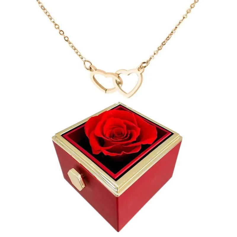 Lisslune | Two Hearts Necklace with Rotating Rose Gift Box