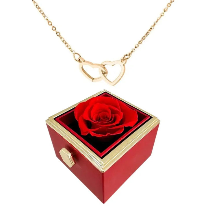 Lisslune | Two Hearts Necklace with Rotating Rose Gift Box