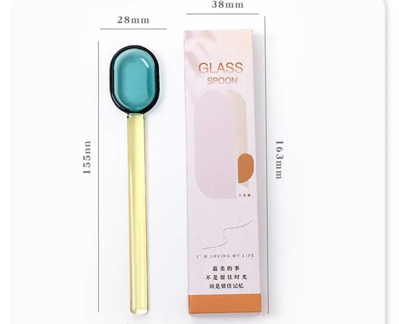 Rynx | Stained Glass Spoon Dessert Ice Milk Long Handle Spoon Coffee Soup Stirring Spoon High Borosilicate Heat and Cold Resistance