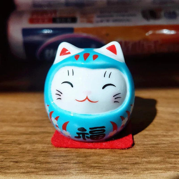 Lisslune | Charming Japanese Ceramic Lucky Cat Daruma Figurine for Home Decor and Gifts