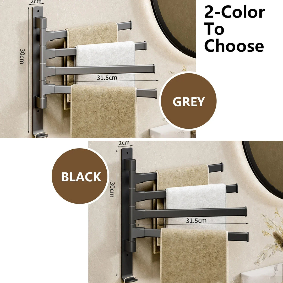 Lisslune | Bathroom Towel Holder Rotatable Towel Rack Space Aluminum 1/2/3/4/5-Bar Towel Holder Kitchen Shelf Kitchen Hanging Shelf Wall Mounted
