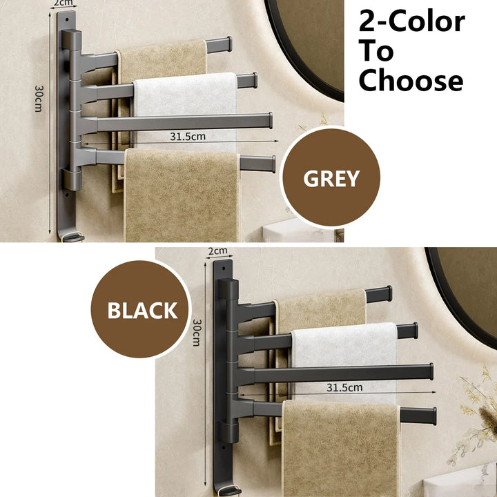 Lisslune | Bathroom Towel Holder Rotatable Towel Rack Space Aluminum 1/2/3/4/5-Bar Towel Holder Kitchen Shelf Kitchen Hanging Shelf Wall Mounted