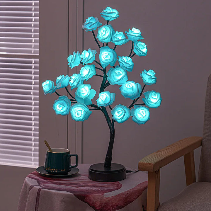 Lisslune | RGB Rose Flower Tree Lights 24LED USB Battery Table Lamp Fairy Night Light Home Party Christmas Wedding Bedroom Decoration Gift