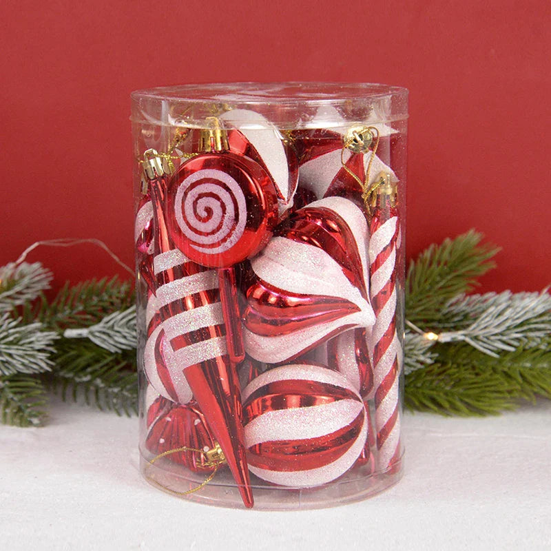 Rynx 14pcs/box Christmas Tree Ball Ornaments Red Candy Cane Xmas Tree Hanging Decor Christmas New Year Home Decor Christmas Gift