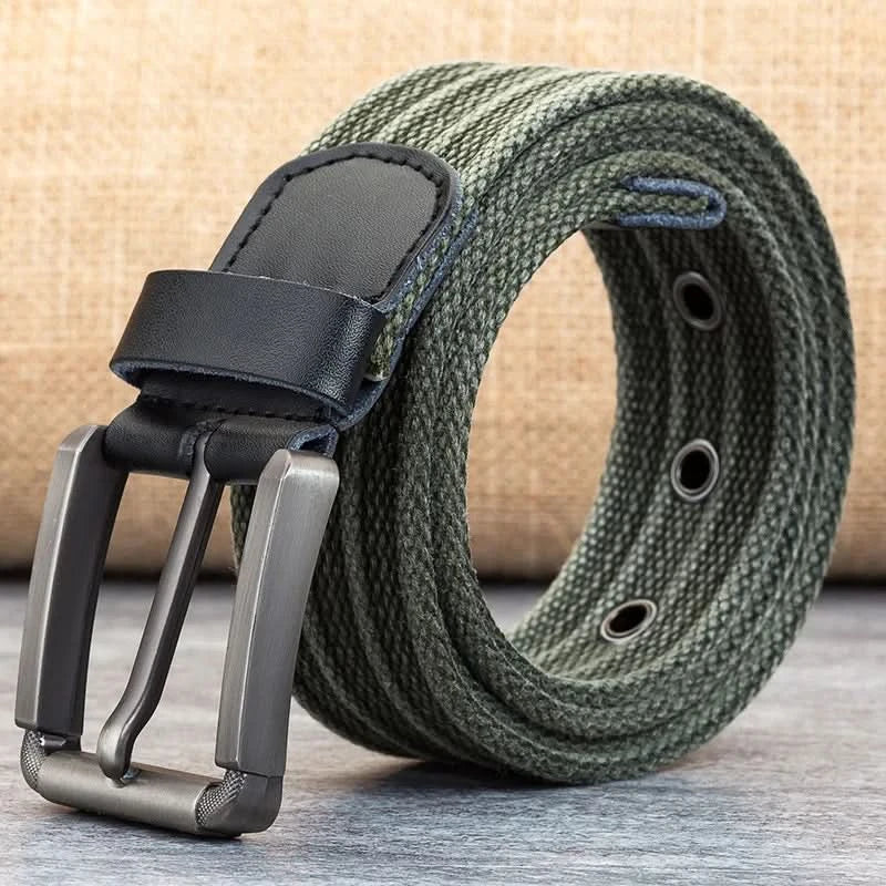 Lisslune | Men’s Canvas Belt – Adjustable Casual Striped Waistband