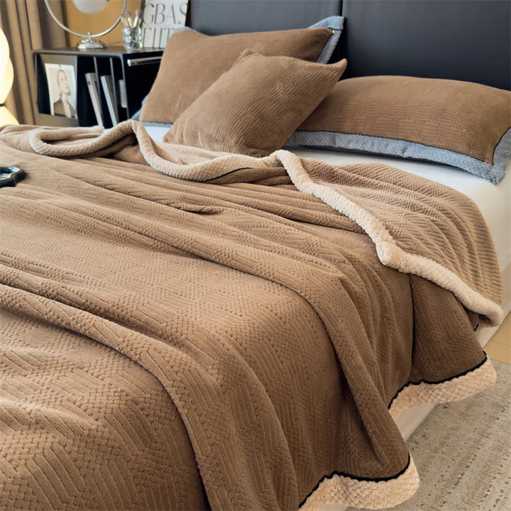 Rynx IEncrypted Carved Velvet Autumn Winter Warm Sofa Blanket Soft Comfortable Warm Bedspreads Throws Fluffy Breathable Bed Sheets