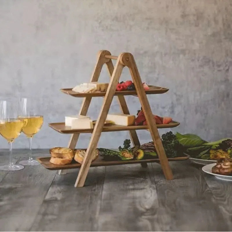 Lisslune | 3-tier wooden step plate decor cake stand farmhouse step plate party serving dish and trays